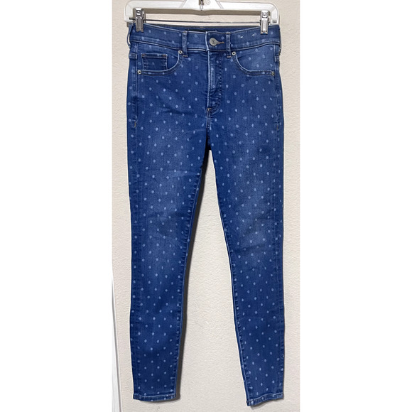 Express Size 2R Women's Jeans Denim Polka Dot Ankle Legging High-Rise Skinny - Picture 1 of 8